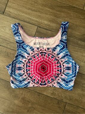 Wolven Threads Pink & Blue Kaleidoscope Crop Top